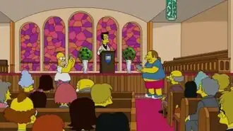 Гомер и Продавец комиксов ловят покемонов в церкви