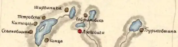 Деревня Люговичи на плане 1818 года