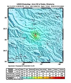 Карта сейсмической активности 13 октября 2010 года
