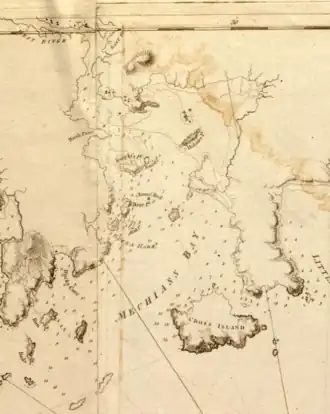 Гавань Махиас, 1776 (город вверху)