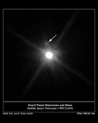 Изображение планеты Макемаке и её спутника, полученное с телескопа Хаббла