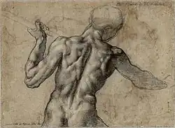 Микеланджело Буонарроти. Мужская фигура со спины. Ок. 1504. Бумага, итальянский карандаш, белила. Галерея Альбертина, Вена