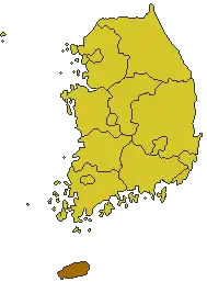 Чеджудо на карте Южной Кореи