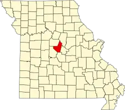 A state map highlighting Moniteau County in the middle part of the state.