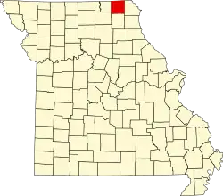 A state map highlighting Scotland County in the northeastern part of the state.