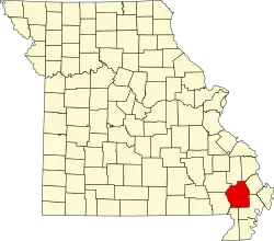 A state map highlighting Stoddard County in the southeastern part of the state.