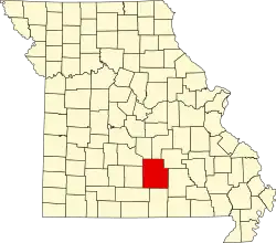 A state map highlighting Texas County in the southern part of the state.