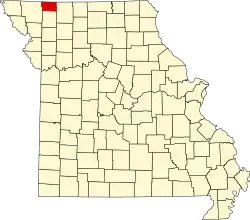 A state map highlighting Worth County in the northwestern part of the state.