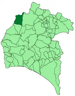 Расположение муниципалитета Росаль-де-ла-Фронтера на карте провинции