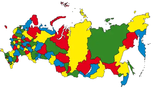 Карта субъектов Российской Федерации, раскрашенная в четыре цвета