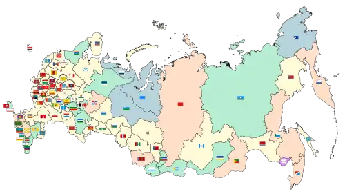 Карта субъектов Российской Федерации с нанесёнными на них флагами