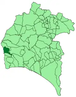 Расположение муниципалитета Санлукар-де-Гвадиана на карте провинции