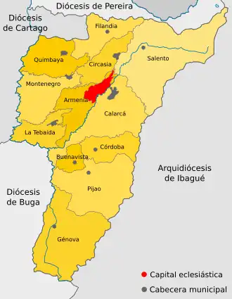 Карта епархии Армении (выделено красным)