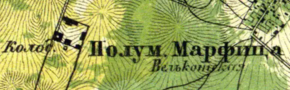 Деревня Марфицы на карте 1860 года