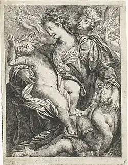 Дева Мария с младенцами Иисусом и Иоанном Крестителем. Между 1650 и 1670. Офорт