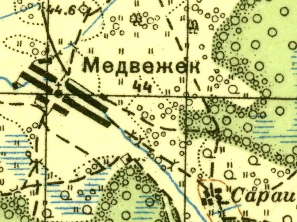 Деревня Медвежек на карте 1937 года