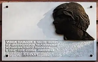 Мемориальная табличка на улице Сони Кривой в Челябинске