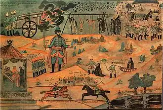 Воевода Мещеринов подавляет Соловецкое восстание.Лубок XIX века