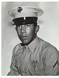A black and white image showing the Keith from the waist up wearing his military dress uniform with hat.