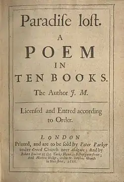 Обложка первого издания «Потерянного рая» Джона Мильтона, 1668 год [вторая типографская редактура]