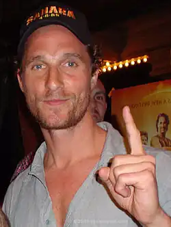 A photograph of McConaughey at the March 2005 premiere of his film, Sahara in Austin, Texas