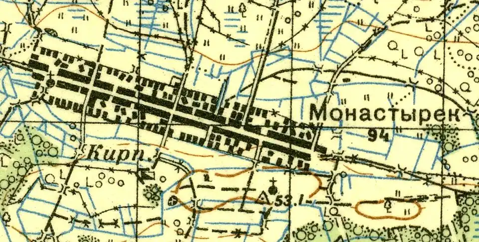 Деревня Монастырёк на карте 1937 года