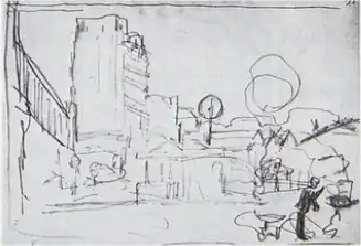 D150. Эскиз для W448: вид ниже моста Европы (он виден слева)