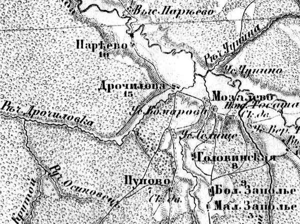 Деревня Заполье на карте 1913 года