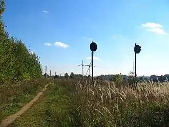 Горловина Пирогово в 2004 году, когда оставались светофоры и столбы. В 2010-х место застроено складами.