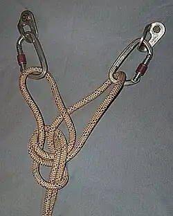 в спелеотуризме — узел «двойной булинь» с раздельными петлями на двух точках станции