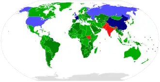 Участники Договора о нераспространении ядерного оружия




 Признанные ядерные державы, ратифицировавшие договор
 Другие страны, ратифицировавшие договор
 Вышедшая из договора страна (КНДР)
 Частично признанное государство, соблюдающее договор (Китайская Республика)

 Признанные ядерные державы, присоединившиеся к договору
 Другие страны, присоединившиеся к договору, или преемники
 Не подписавшие договор страны (Индия, Израиль, Пакистан, Южный Судан)