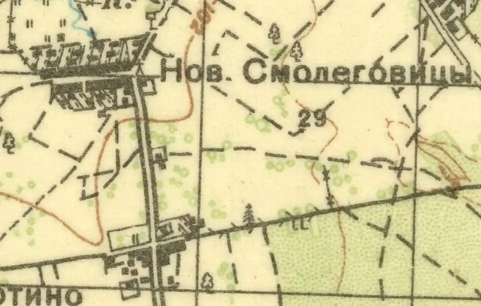 Деревня Новые Смолеговицы на карте 1930 года