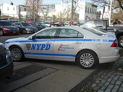 Один из автомобилей полиции Ford Fusion прошлого поколения, 2008 год выпуска.