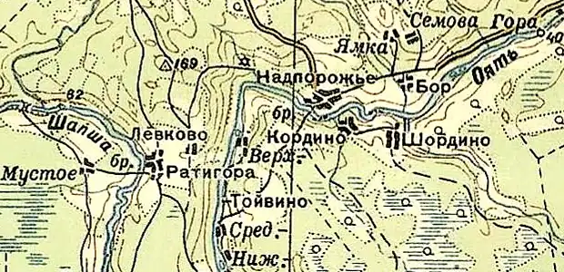 Деревня Ратигора на карте РККА 1940 года