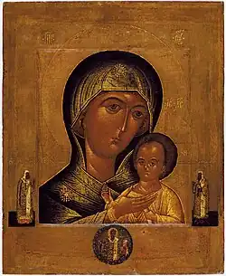 Петровская икона Богоматери. 1614 г. 36 × 30 см. ГТГ, Москва.