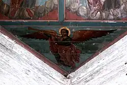 Ангел на одном из парусов неба церкви Иоанна Златоуста в с. Саунино