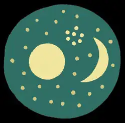 1) Слева — Солнце, справа — Луна. По площади диска распределены 32 звезды, включая Плеяды.