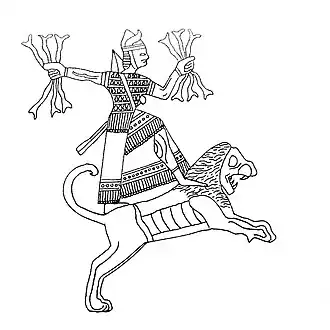 Бог грома, Тейшеба, верхом на льве