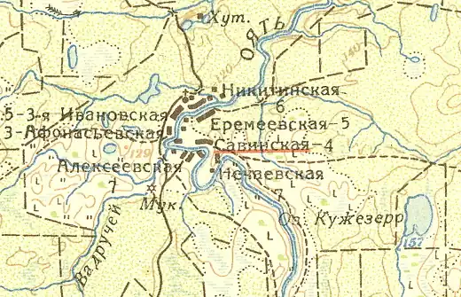 Деревня Еремеевская на карте 1932 года
