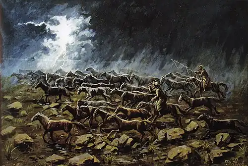 Николай Хлудов. «Барымта ночью».Российская империя, Степное генерал-губернаторство, Семиреченская область, 1887 г.