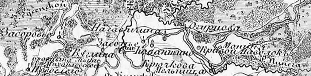 Деревня Новое Село на семитопографической карте Новгородской губернии 1847 года