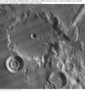 Снимок зонда Lunar Orbiter - IV. В нижней левой части снимка - приметный концентрический кратер Гесиод А.