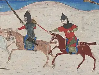 Фолиант с изображением Нуха II, подавляющего мятежника. Из рукописи Маджма ат-Таварих. Датировано 1425 годом