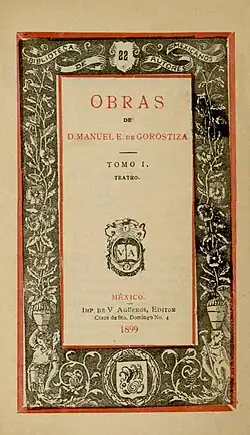 Обложка книги «Произведения Д. Мануэля Эдуардо де Горостисы» 1899 года