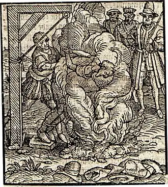 Сожжение сэра Джона Олдкасла, иллюстрация из «Хрониках Холиншеда» (1577 г.)