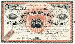 Акция American Bank Note Company, выпущенная 13 февраля 1863 года в Нью-Йорке Трейси Р. Эдсоном, в оригинале подписана им как президентом. Эдсон был одним из основателей компании и ее президентом с 1858 по 1875 год.