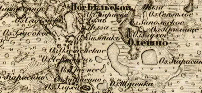 Деревня Олешно на карте 1863 года