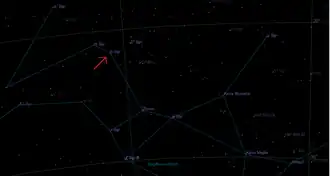 Положение ο Стрельца в созвездии(изображение из Celestia)