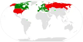 Страны-участницы ДОН
 Государства, подписавшие и ратифицировавшие договор
 Государства, которые подписали, но не ратифицировали
 Государства, вышедшие из Договора