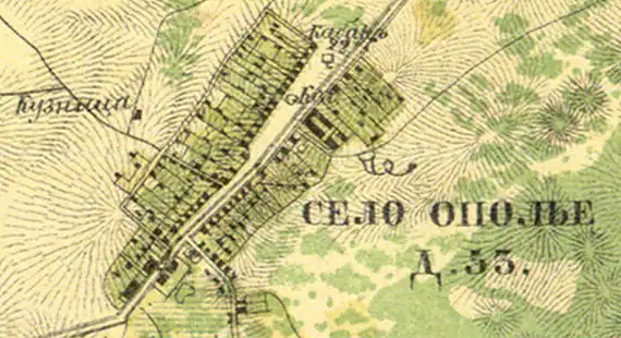 Село Ополье на карте 1860 года